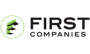 Logo for First Companies featuring a stylized letter "F" in green and black on the left, with the words "FIRST COMPANIES" in bold black text on the right.